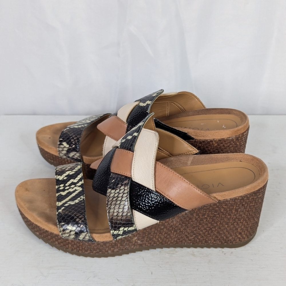 Vionic Tara Ray Snakeskin Leather Wedge Slide Sandals Heels - Size - Picture 3 of 7